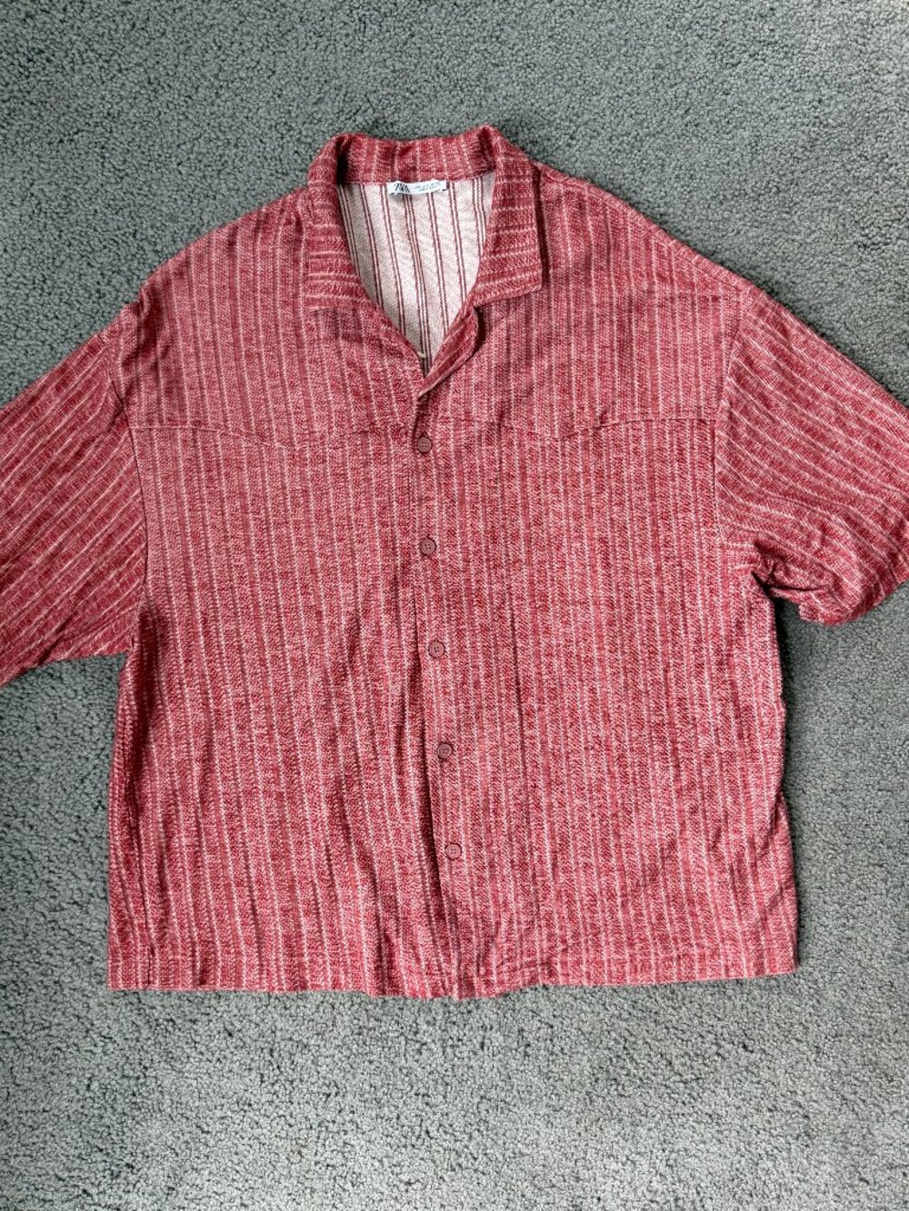 Zara Red Striped Western Essence Embroidered Knit Shirt Size L